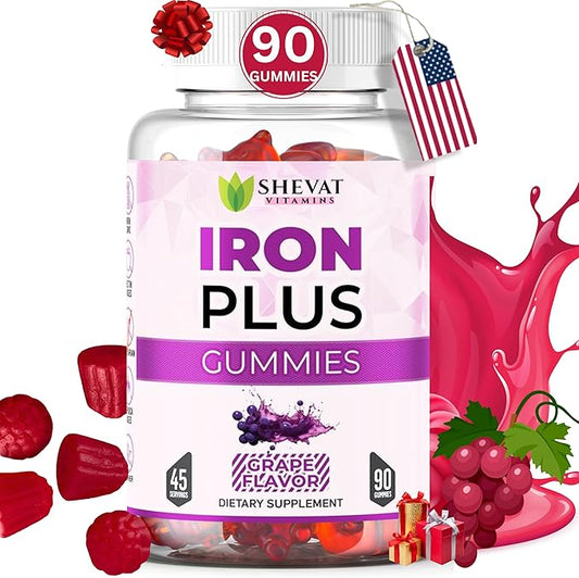 Iron Gummies For Women, Men &Kids - Vegan,Gluten Free(Grape) Immune Support,Family Iron supplements for women anemia,Chewable iron supplements for men-Kids iron Gummies with Iron Vitamin C&A -USA Made
