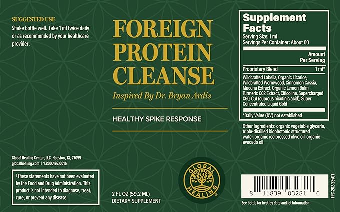 Global Healing Foreign Protein Cleanse (Spike Protein Detox) - Spike Support Formula with Nattokinase Supplement Alternatives (Wormwood) - Helps Detox Spike Proteins for Immune Support - 2 Fl Oz