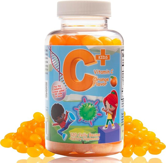 Kids Vitamin C+ Jellybeans 80mg - Natural Orange Flavor- Gluten Free -Vegan Friendly - Non GMO