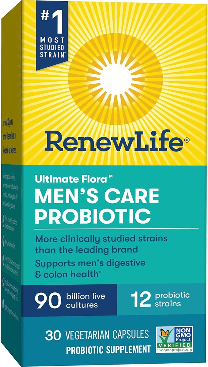 Renew Life Men's Care Probiotic Capsules, Supports Mens Digestive, Colon, Immune and Respiratory Health, L. Rhamnosus GG, Dairy, Soy and gluten-free, 90 Billion CFU, 30 Count