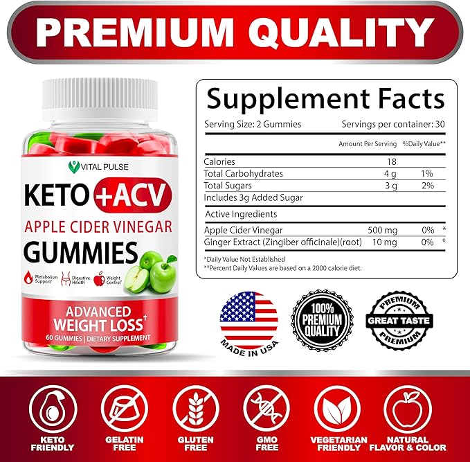 Keto ACV Gummies Advanced Weight Loss - ACV Keto Gummies for Weight Loss Gummy Supplement for Women and Men - Detox - Apple Cider Vinegar - Apple Flavor