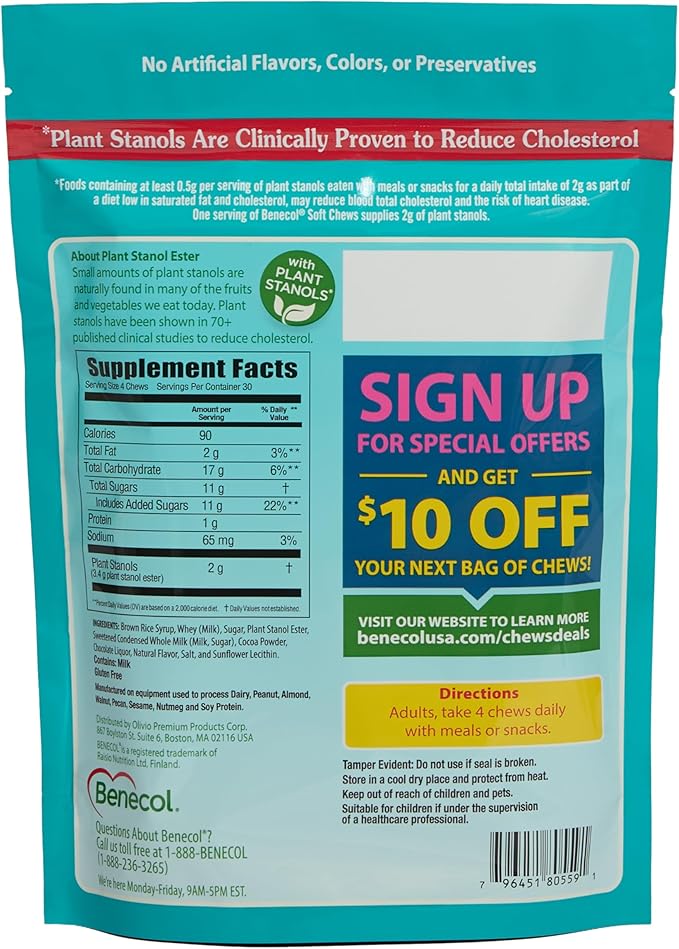 Benecol® Soft Chews - Made with Clinically Proven Cholesterol-Lowering Plant Stanols - Cholesterol Management Supplement (120 Chocolate Chews)