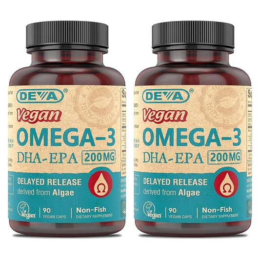 DEVA Vegan Omega-3 DHA-EPA, from Micro Algae, Delayed Release, 90 Vegan Capsules (Pack of 2)