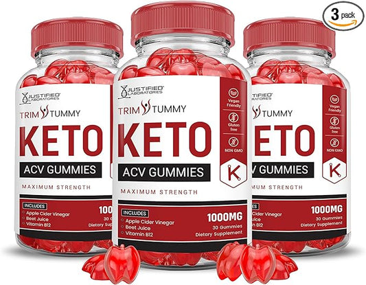 (3 Pack) Trim Tummy Keto ACV Gummies Advanced Formula 1000MG Trim Tummy Keto Gummies Apple Cider Vinegar Formulated with Pomegranate Beet Juice Powder B12 Vegan Non GMO 180 Gummys