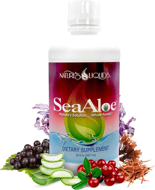 Nature’s Liquids - SeaAloe Liquid Whole Food, (32 Oz) Liquid Multivitamin and Mineral Supplement, With Aloe Vera, Sea Vegetables, Pau D’ Arco, For Digestion, Immune Support & Thyroid Function - 1 Bottle