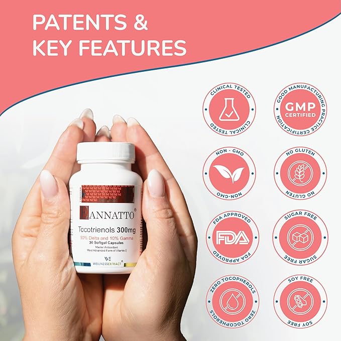 Eannatto Tocotrienols Vitamin E Supplements Tocopherol Free, Supports Immune Health, Non-GMO, Gluten Free & Antioxidant (300MG 30 Softgels)
