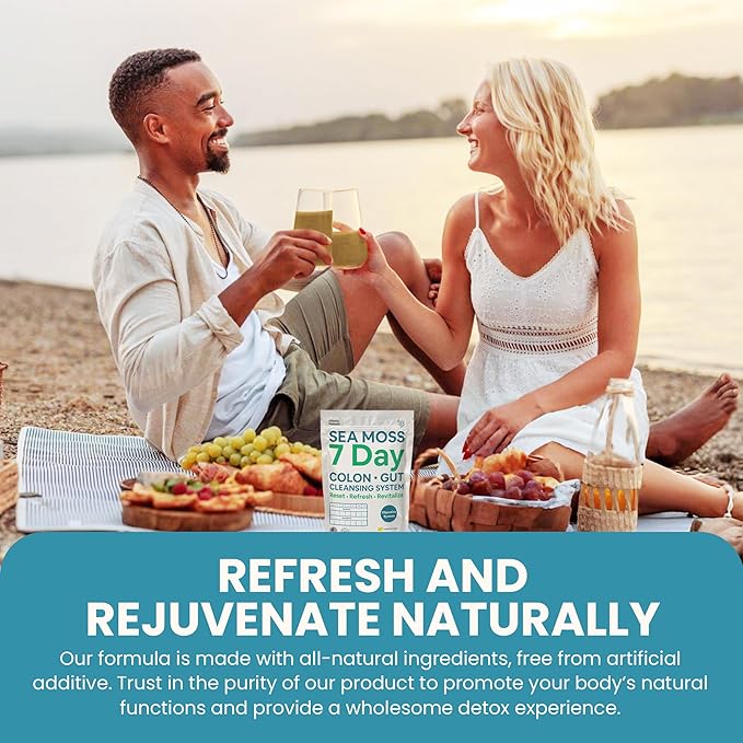 Atlantic Naturals - Sea Moss 7-Day Cleanse Colon & Gut Detox - Juice Cleanse Support with Psyllium Husk Senna Powder - Body Cleanse and Detox for Women & Men - Pineapple Flavor Mix Detox Drink (14 oz)