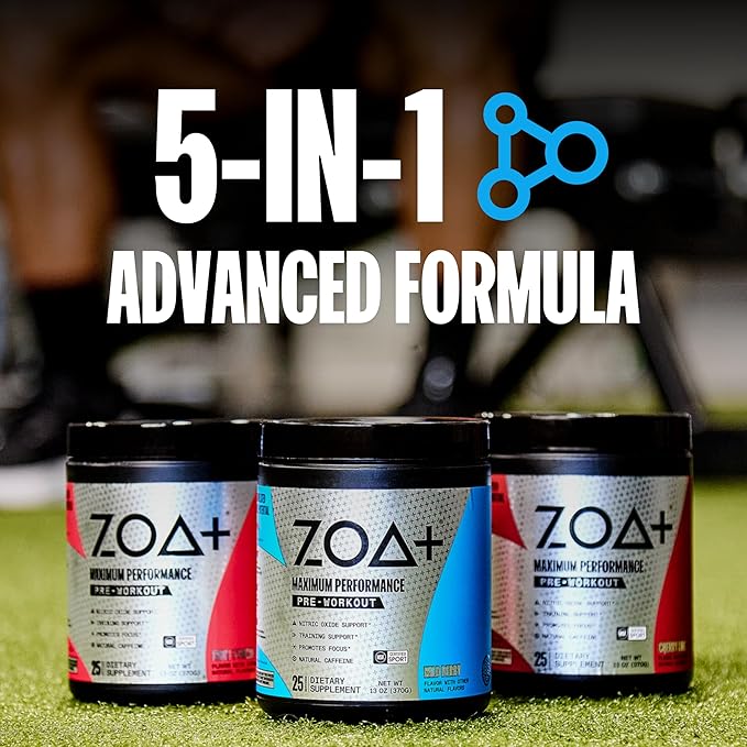 ZOA+ Zero Sugar Pre Workout Powder, Fruit Punch - NSF Certified for Sport with Electrolytes, Creatine, Beta Alanine, Ginkgo Biloba, 200mg Caffeine - 25 Servings