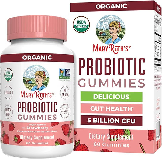 MaryRuth Organics USDA Organic Probiotic Gummies |Probiotics forWomen & Men Digestive Health & Gut Comfort Supplement 5 Billion CFU | Immune & Digestive Support | Vegan | Non-GMO | 60 Count