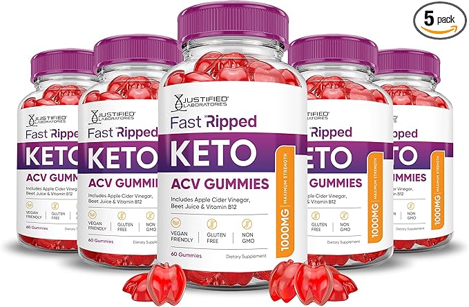 (5 Pack) Fast Ripped Keto ACV Gummies Advanced Formula 1000MG Fast Ripped Keto Gummies Apple Cider Vinegar Formulated with Pomegranate Beet Juice Powder B12 Vegan Non GMO 300 Gummys