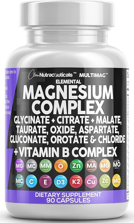 Clean Nutraceuticals Magnesium Complex 2285mg with Magnesium Glycinate Citrate Malate Oxide Taurate Aspartate Orotate & Mag Chloride, Zinc Copper Manganese & Vitamin C B1 B2 B6 B12 Complex - 1Pack