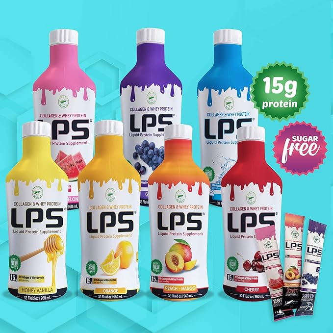 Nutritional Designs LPS Liquid Collagen & Whey Protein Supplement - Non-GMO Drink, Sugar-Free - Promotes Healthy Skin & Hair for Men & Women, Grape, Single Serve (50 Packets)