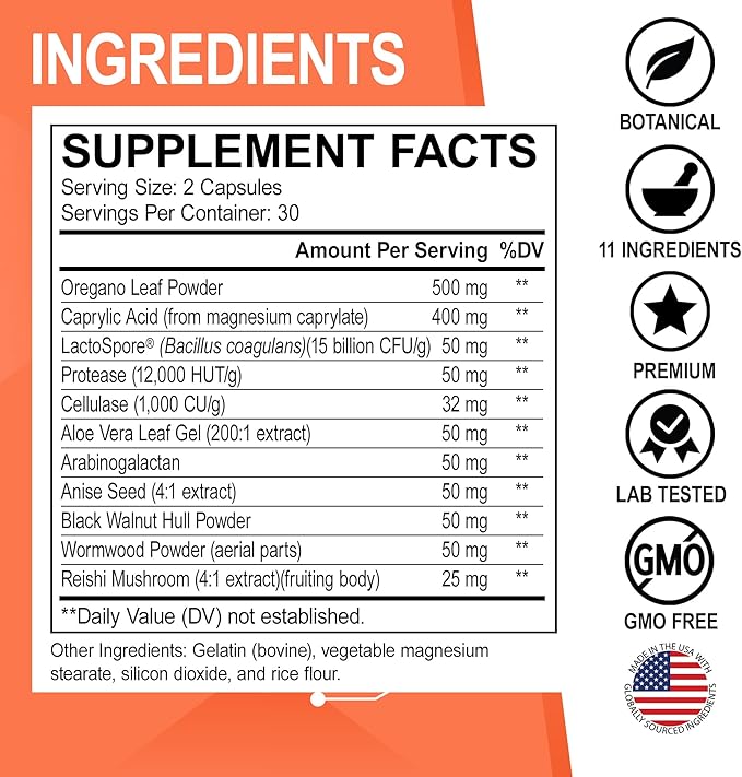 Candi Cleanse Support Supplement Pills - Anti Overgrowth Supplements for Women & Men - Extra Strength Balance Control Probiotic Complex Cleanser - Natural Oral Herbal Oregano & Caprylic Acid Capsules