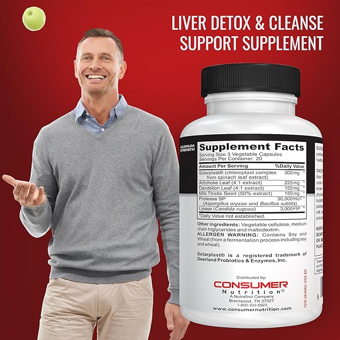 Liver Support Supplement - Liver Defense Liver Cleanse Detox - Made with Solarplast, Artichoke Leaf, Milk Thistle Seed, & More - for Metabolism & Immune Response 60 Capsules