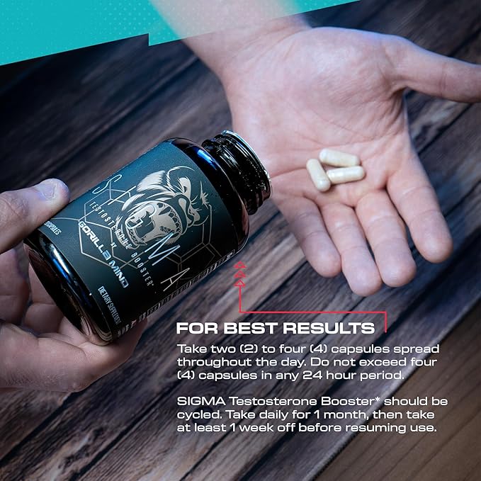 Gorilla Mind Sigma Testosterone Booster - Made with Tongkat Ali and Fadogia Agrestis Extract to Support Higher Testosterone Level (120 Capsules)
