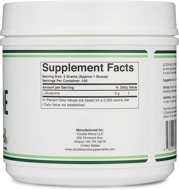 L Glutamine Powder 1.1lbs (100 Servings of 5 Grams Each - Third Party Tested L-Glutamine Powder) Unflavored, Keto, Vegan Friendly (with Scoop) for Exercise Endurance and Gut Health by Double Wood