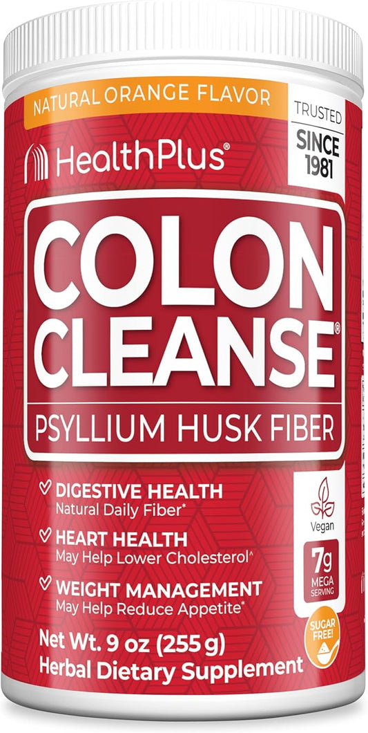 Health Plus Colon Cleanse Digestive Support | Natural Sweetener without Artificial Flavors | Daily Fiber for Toxin Elimination To Reduce Bloating | Orange Flavor | 9 Ounces, 36 Servings