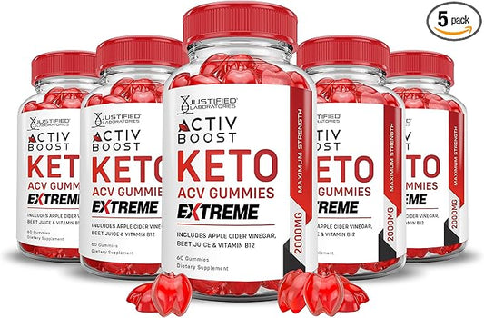 (5 Pack) Activboost Keto ACV Gummies Extreme 2000MG Active Boost Keto Gummies Apple Cider Vinegar Activ Boost Formulated with Pomegranate Beet Juice Powder B12 Vegan Non GMO 300 Gummys