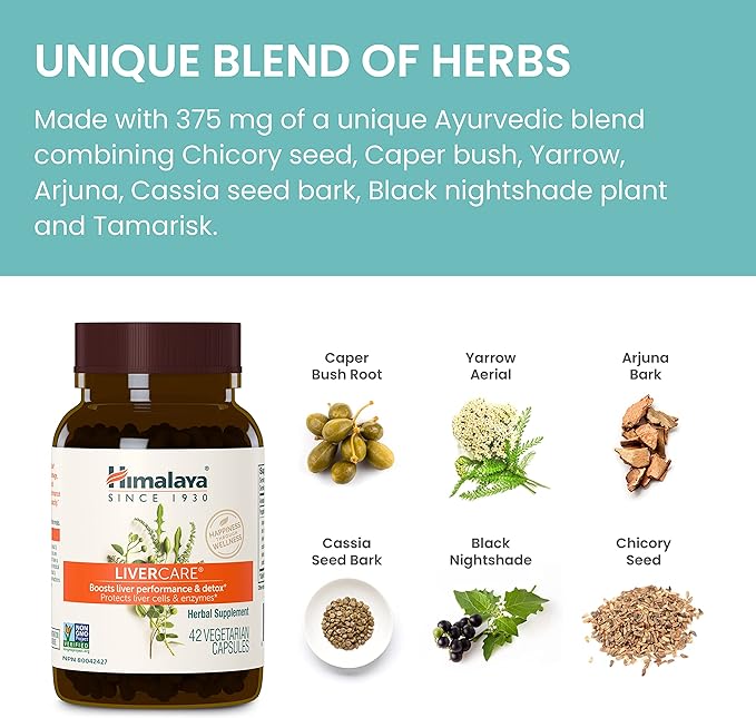 Himalaya LiverCare Herbal Supplement, Liver Cleanse Formula, Liver Support, Bile Production, Eliminates Waste, Vegan, Non-GMO, Herbal Blend Formula, 375 mg, 180 Capsules, 2 Pack, 180 Day Supply