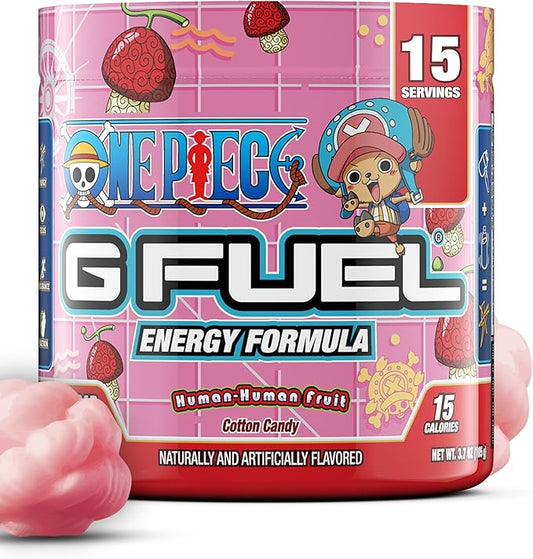 G Fuel ONE Piece Human-Human Energy Drink Powder, Pre Workout Caffeine Powder, Energy Powder Drink Mix for Gaming, Sugar Free Focus Amino, Vitamin + Antioxidants, 3.7oz (Cotton Candy, 15 Servings)
