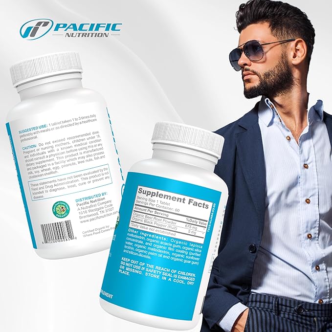 Beet Root Powder Supplement, 60 Tablets - 675mg Organic Beet Powder for Stamina & Energy Support, Brain Health Boost & Normal Blood Pressure Support - Made in The USA - Beet Max