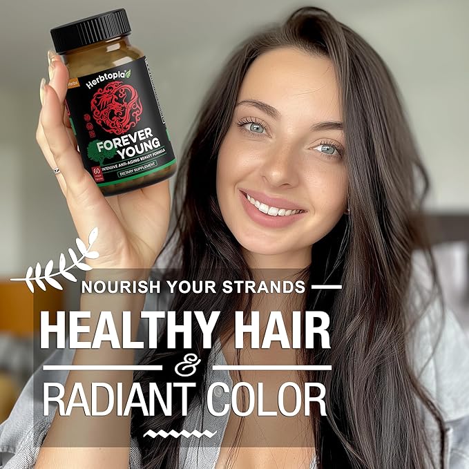 Forever Young Longevity Supplement for Immunity, Anti Gray Hair, Telomere Lengthening & Happy Mood w/Ginseng, Astragalus, Lions Mane, Reishi Mushroom, Codonopsis | Organic - 60 Caps