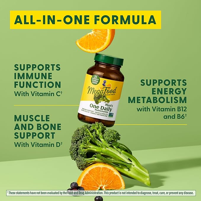 MegaFood One Daily Mens Multivitamins - Multivitamin for Men - Vitamin C, Vitamin D3 & Vitamin B12 - Muscle, Energy Metabolism & Immune Support - Vegetarian, Gluten Free - 30 Tablets, 30 Servings