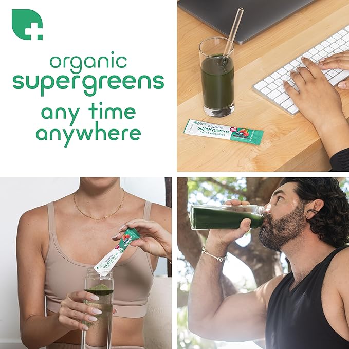 Zena Organic Super Greens Powder, 70+ Superfoods Drink Mix, 0 Sugar, 3G Fiber, Fruits, Veggies, Spirulina, Chlorella, Antioxidants, Pre & Probiotics, Digestive Enzymes, Green Apple Flavor, 30 Packets