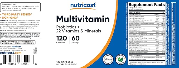 Nutricost Multivitamin with Probiotics 120 Vegetarian Capsules - Packed with Vitamins & Minerals