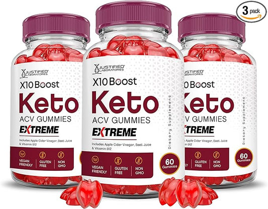 (3 Pack) X10 Boost Keto ACV Gummies Extreme 2000MG X 10 Boost Keto Gummies Apple Cider Vinegar Formulated with Pomegranate Beet Juice Powder B12 Vegan Non GMO 180 Gummys