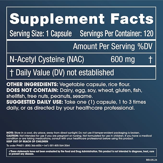 ProHealth Pure NAC – N-Acetyl Cysteine – Liver and Immune Support, Antioxidant and Glutathione Boost, Cellular Health | 600 mg per Capsule | 120 Servings | Third-Party Tested
