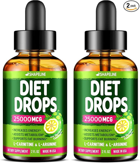 (Pack of 2) Diet Drops - Made in USA - Appetite Suppressant for Women & Men - Diet Drops with Garcinia Cambogia, L-Arginine & L-Glutamine 2 Fl Oz