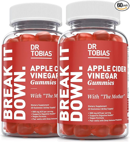 Dr. Tobias Apple Cider Vinegar Gummies, Includes 500 mg Apple Cider Vinegar with Mother, Folate, B12 & Iodine, Supports Gut Health, Cleanse & Detox, Vegan & Gluten-Free, 120 Gummies