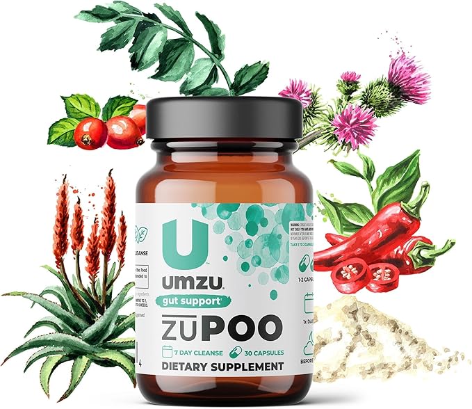 UMZU zuPOO Colon Health & Constipation Relief Supplement | Advanced Digestion Support with Apple Cider Vinegar, Ginger & Milk Thistle for Gas & Bloating (15 Day Supply | 30 Capsules)