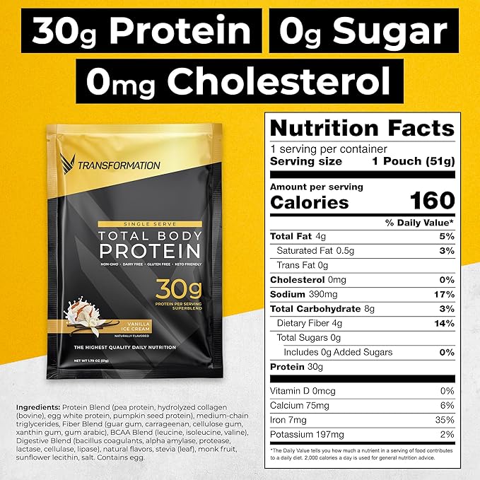 Transformation Protein Super Blend | Egg White, Collagen Peptides, and Plant Protein | 15 Billion CFU Probiotics | Digestive Enzymes | MCT Oil | Low Carb Shake for Men & Women | Vanilla, 10 pack