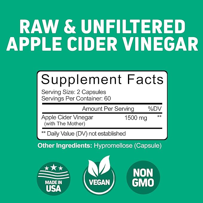 Herbtonics Raw Apple Cider Vinegar Capsules with Mother | Detox & Digestive Health Formula | Unfiltered ACV for Metabolic Support | 120 Vegan Capsules