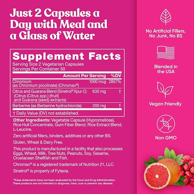 Metabolism for Her - Weight Loss Pills for Women - Appetite Suppressant, Fat Burner, Metabolism Booster - Combat Cravings & Lose Belly Fat - Berberine, Chromium Picolinate & Guarana - 60 Veg Capsules