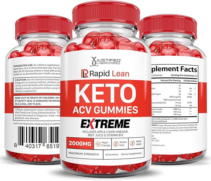 (2 Pack) Rapid Lean Keto ACV Gummies Extreme 2000MG Rapid Lean Keto Gummies Apple Cider Vinegar Formulated with Pomegranate Beet Juice Powder B12 Vegan Non GMO 120 Gummys