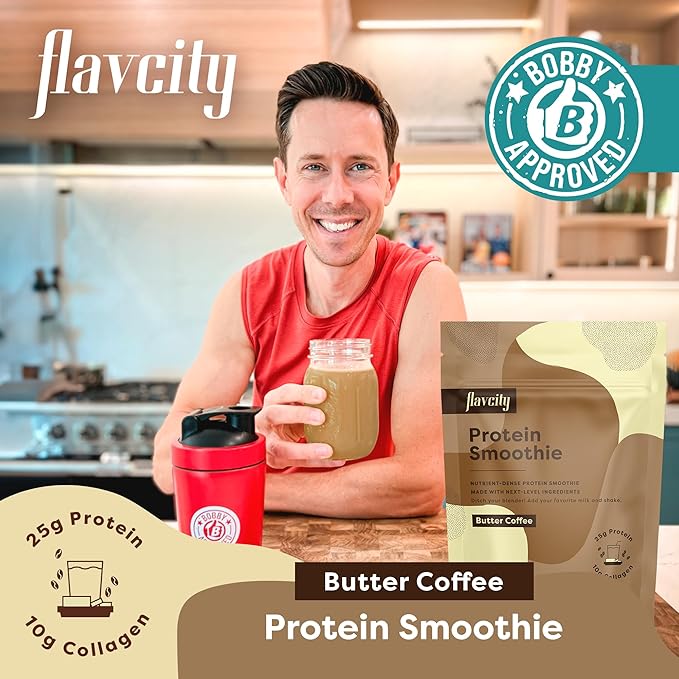 FlavCity Protein Powder Smoothie, Butter Coffee - 100% Grass-Fed Whey Protein Powder Shake with Collagen (25g of Protein) - Gluten Free & No Added Sugars (33.02 oz)