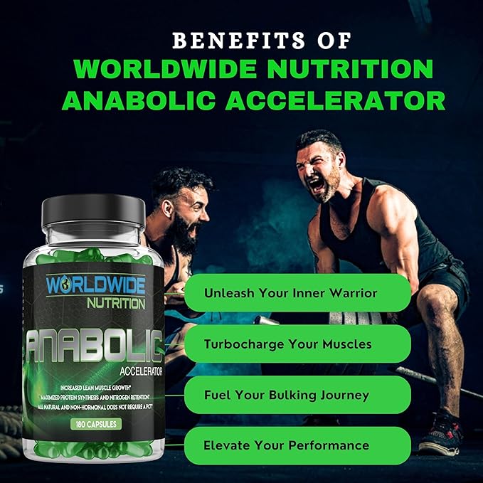 Worldwide Nutrition Anabolic Accelerator Vitamin Supplement - Ignite Your Growth, Strength & Energy Journey - Muscle Builder & Cortisol Blocker for Men - 180 Count Supplements for Men