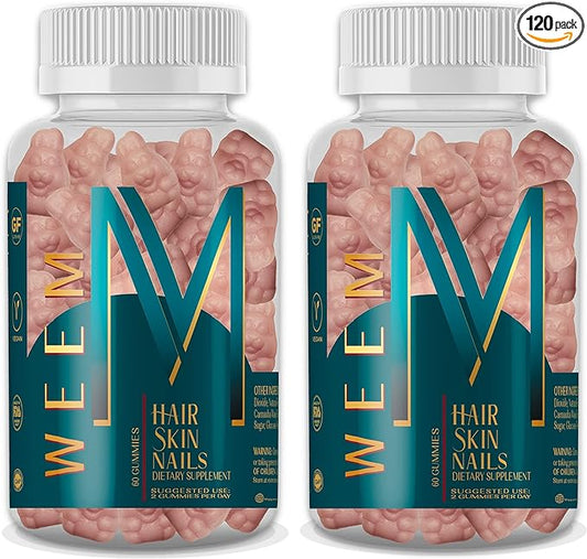WEEM Hair Skin and Nails Gummies - Supports Healthy Hair - Vegan biotin Vitamins for Women & Men Supports Faster Hair Growth, Stronger Nails, Healthy Skin, Extra Strength (2)