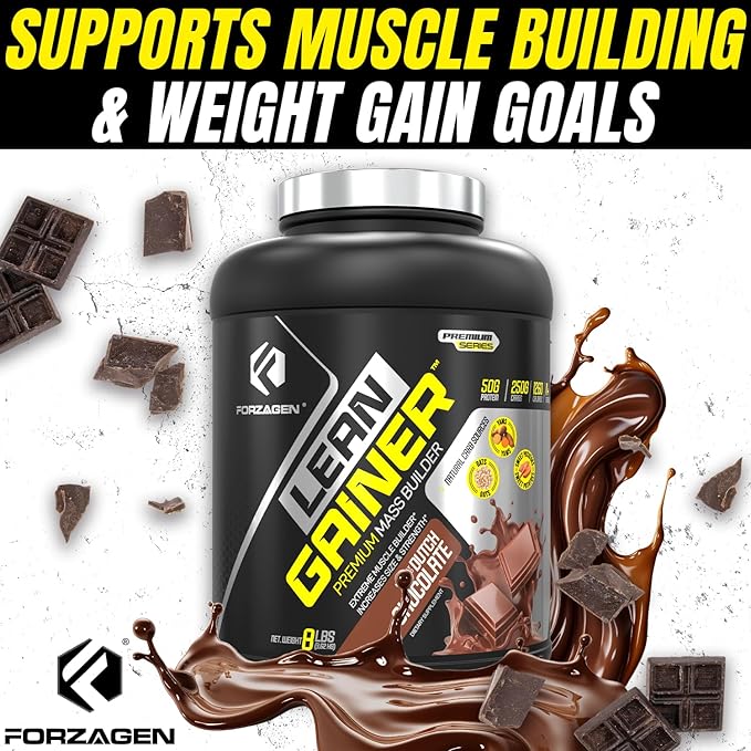 Forzagen Lean Gainer Premium Mass Builder | Mass Gainer Protein Powder for Men & Women | High Calorie Protein, Weight Gain, Bulk, Muscle Building Supplement | Dutch Chocolate, 8 lbs. (11 Servings)