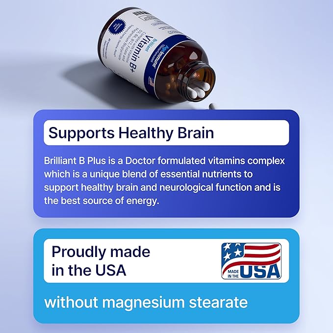Vitamin B Complex - 60 Capsules with Vitamins B6 20mg D3 1000IU Magnesium Bisglycinate 260mg Methyl B12 1000mcg and Folate as Methylfolate 600mcg DFE. Doctor Formulated MTHFR Support Supplement.