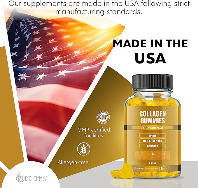 Dr. Emy's Collagen Gummies Gummy Vitamin for Women & Men, Hair, Skin, Nails, Joint Supplement Anti-Aging Collagen Gummy Supplements Strengthen Hair, Skin and Nails Gelatin-Free Non-GMO 60 ct Each(2)