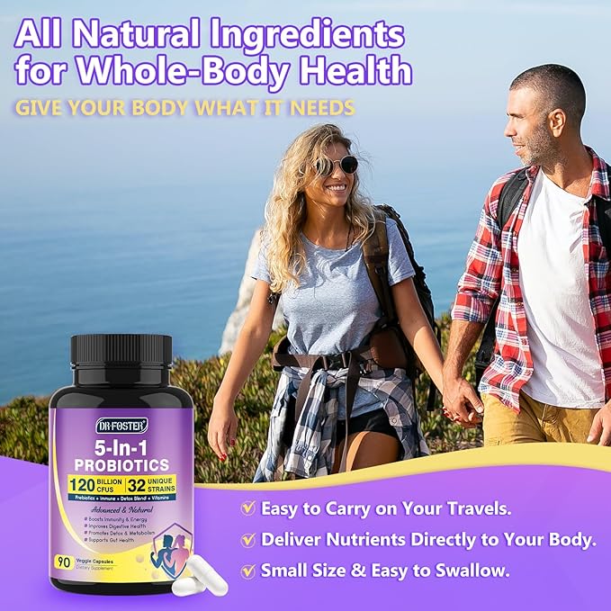 Probiotics for Women & Men Digestive Health，120 Billion CFUs, Prebiotics and Probiotics for Gut Health, D3, Zinc & Immune Support Herbs, Detox Cleanse, 45 Day - 3 Month Supply