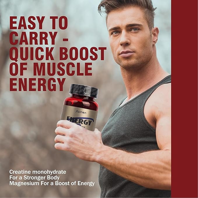 Energy Gummies 5g Creatine Monohydrate Per Serving, 60 Gummies Formula W/L-Taurine + Vitamin B12 for Muscle Builder, Energy Boost, Pre-Workout Supplement Sugar Free, Vegan, Blueberry Flavor