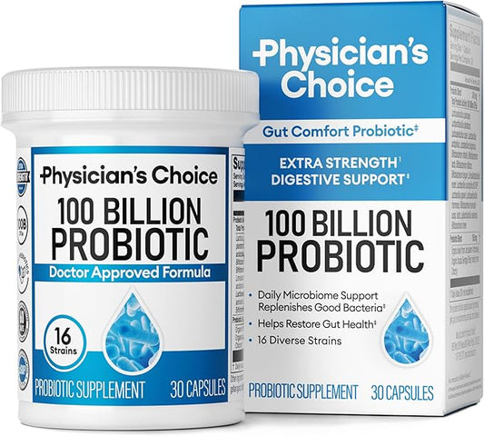 Physician's CHOICE 100 Billion Advanced Probiotic - 16 Strains + Organic Prebiotics - Digestive & Gut Health - Supports Occasional Constipation, Diarrhea, Gas & Bloating - Probiotics for Women & Men