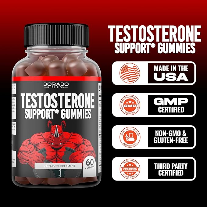 Testosterone Booster For Men Gummies (60 Count) Testosterone Supplement for Men - Premium Test Booster - Support Strength, Stamina, Drive & Performance - Mens Testosterone Booster - USA Made
