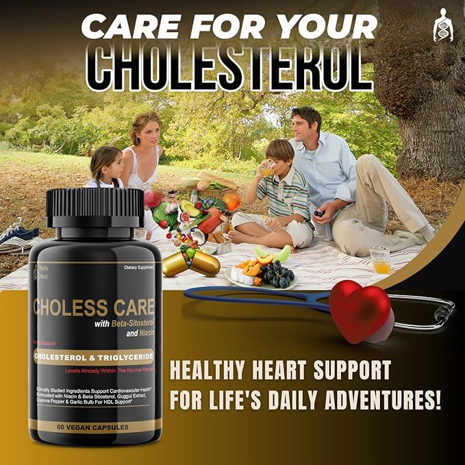 Cholesterol Supplement - Triglycerides Support Capsules w. Organic, Odorless Garlic, Cayenne Pepper, Plant Sterols to Support Normal HDL and LDL Cholesterol Levels w. Antioxidant Niacin (Vitamin B3)
