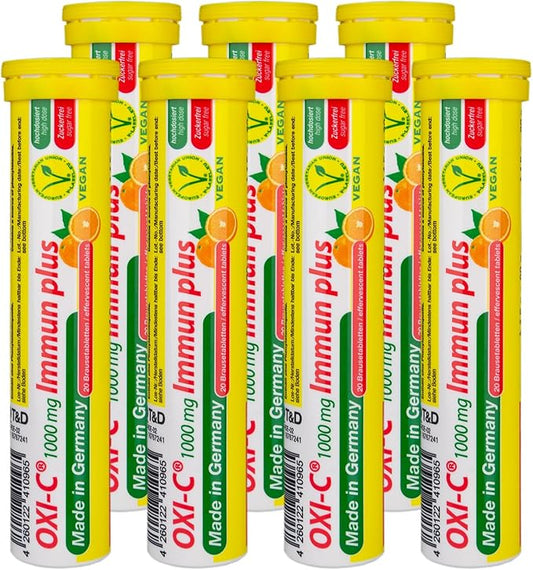 T&D Oxi C 1000 mg Vitamin C - 140 Vegan Drink Effervescent Tablets - Orange Flavor - Made in Germany